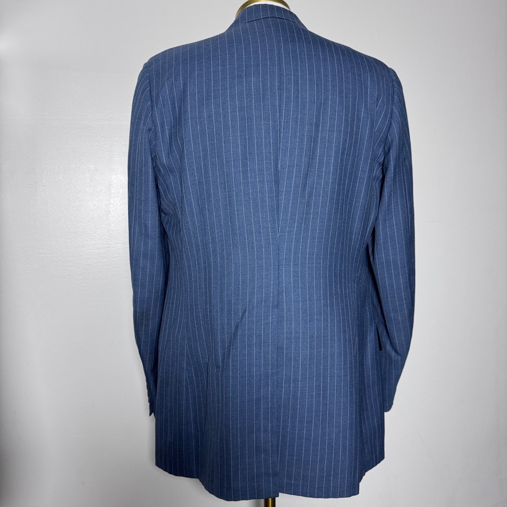 1970s Executive 3-Piece Suit Mens 44L 36x33 Blue Pinstripe Vintage Wool Blend - Picture 3 of 7